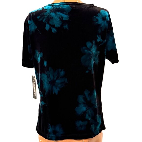 Elementz NWT Womens Medium Black Stretch Velvet Floral Holiday Shirt Top Y2K - Picture 4 of 5